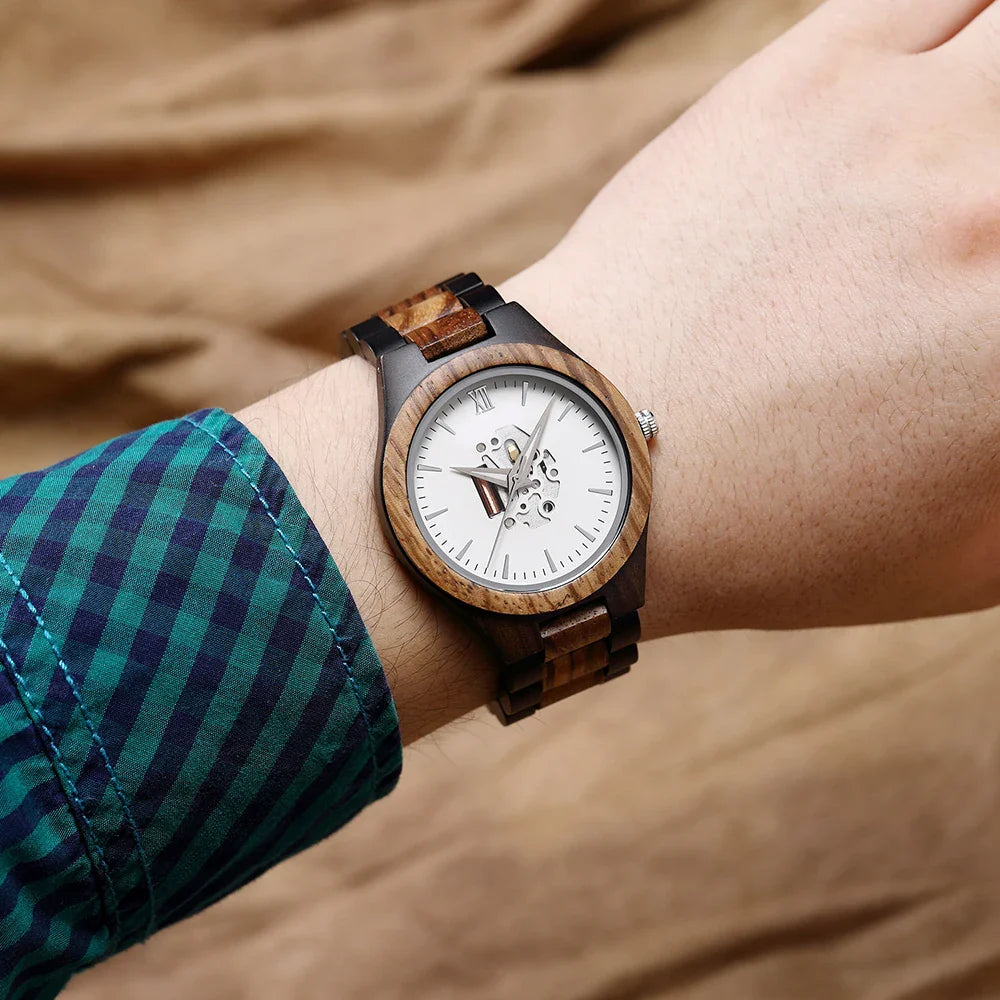 Theodore Wooden Analog Watch | Link Bracelet Round Face Analog Watch