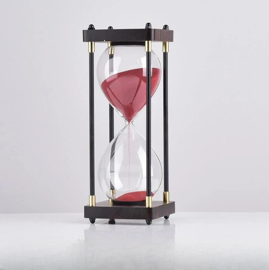 Minimalist Wood and Glass Hourglass With Gold Accents