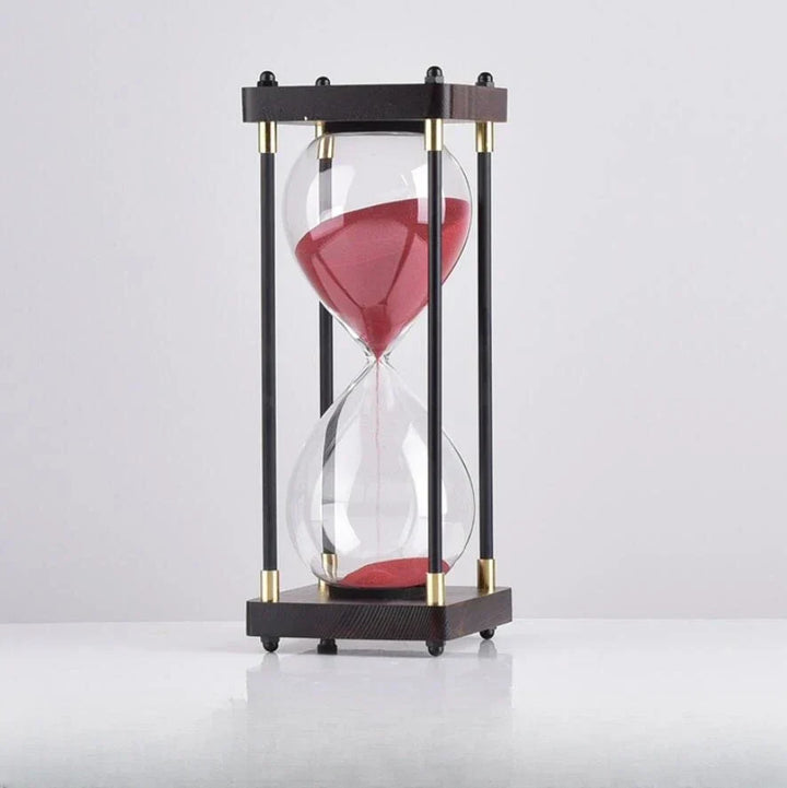 Minimalist Wood and Glass Hourglass With Gold Accents