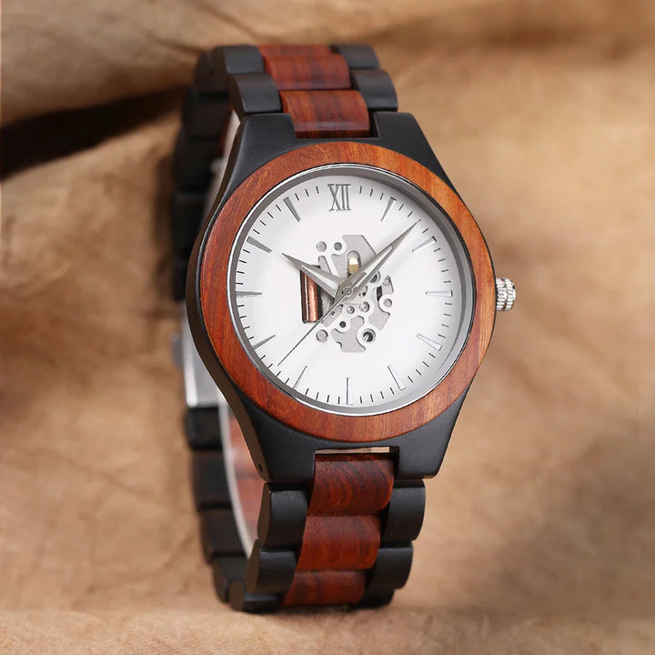 Theodore Wooden Analog Watch | Link Bracelet Round Face Analog Watch