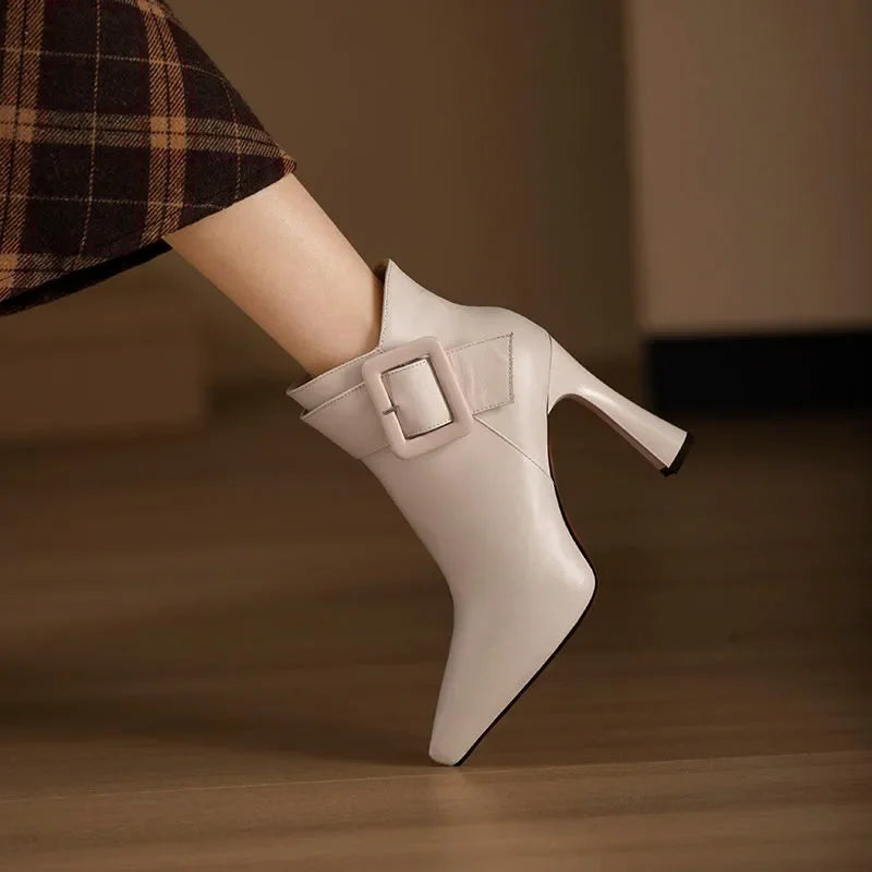 Elisa Pointed Toe Ankle Boots | Buckle High Heel Ankle Boots