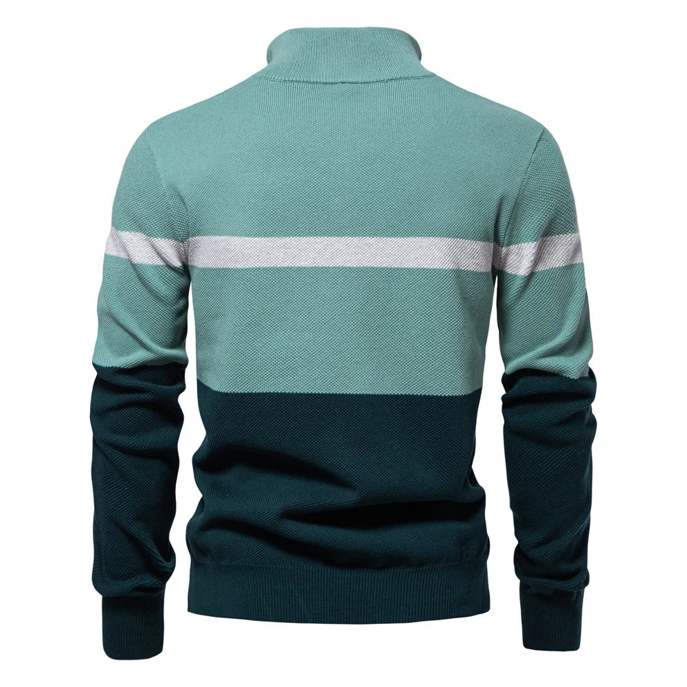 Oscar Color-Block Ribbed Quarter-Zip Sweater | Regular Fit Hip-Length Sweater