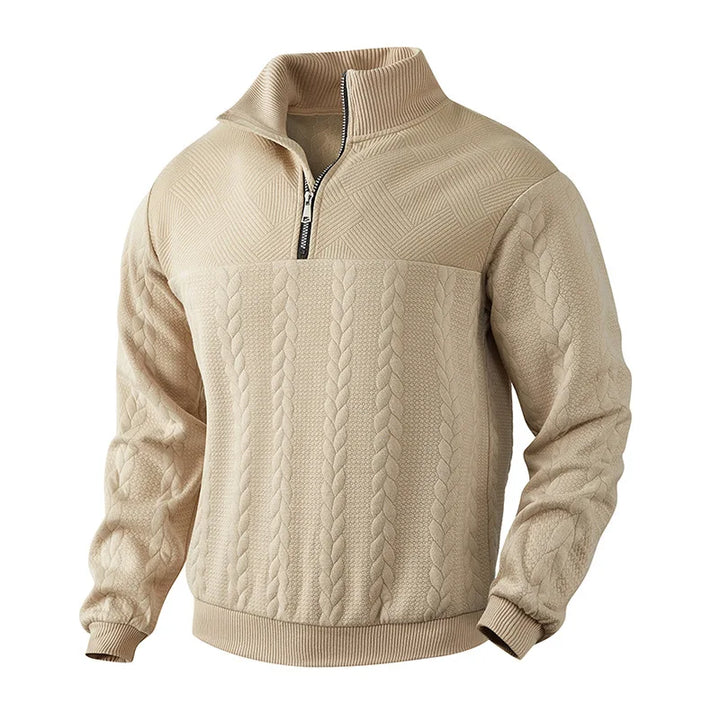 Arthur Cable Knit High-Neck Half-Zip Sweater | Textured Hip-Length Sweater