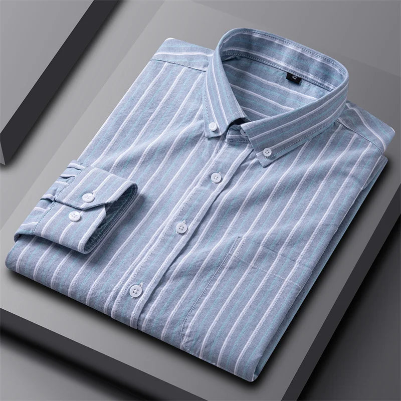 Tailored Button Down Shirt with Refined Vertical Stripe Pattern