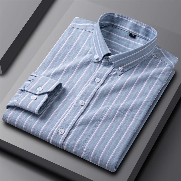 Tailored Button Down Shirt with Refined Vertical Stripe Pattern