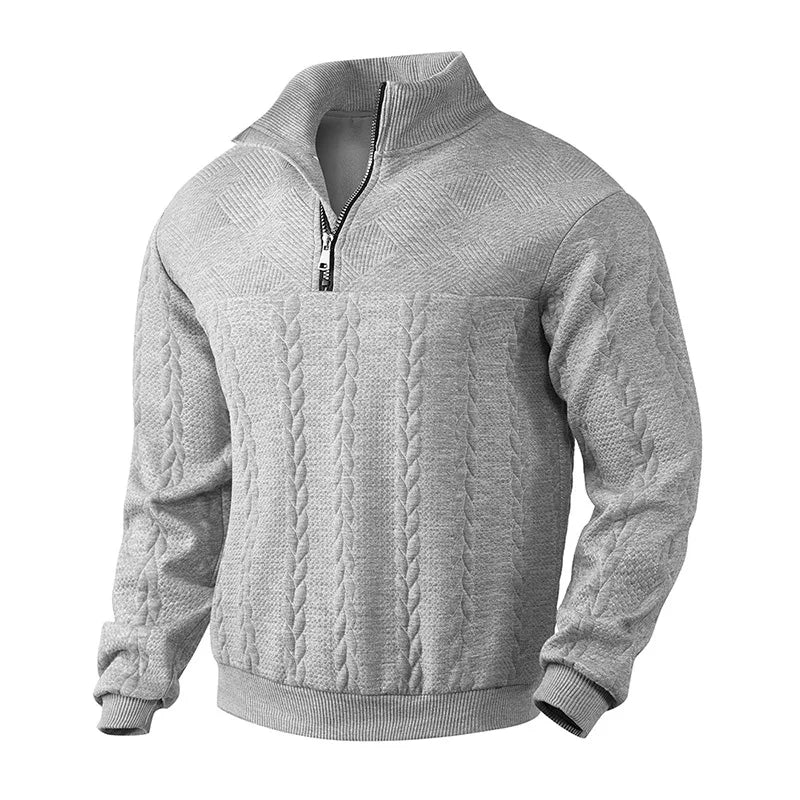 Arthur Cable Knit High-Neck Half-Zip Sweater | Textured Hip-Length Sweater