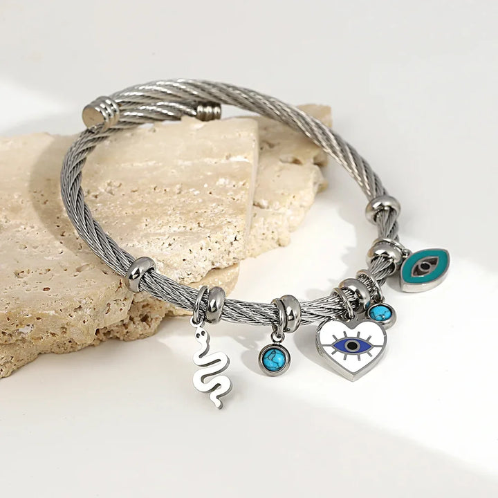 Isla Charm Cuff Bracelet | Twisted Band Charm Embellished Bracelet