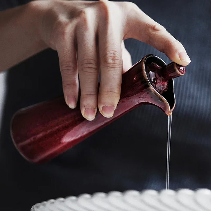 Modern Glossy Ceramic Oil Dispenser With Easy-Grip Lid
