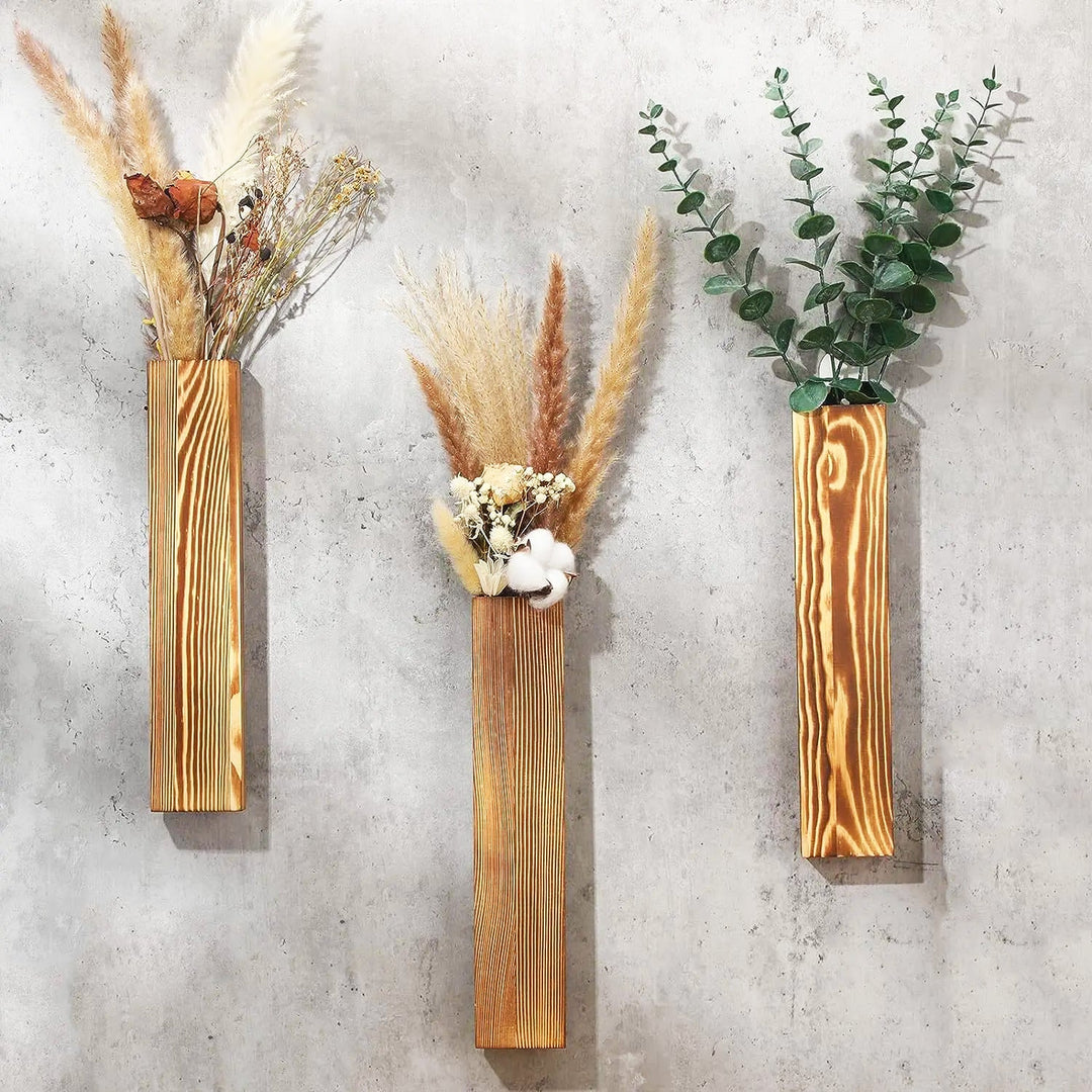Minimalist Wooden Wall Vase With Visible Grain