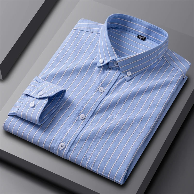 Tailored Button Down Shirt with Refined Vertical Stripe Pattern