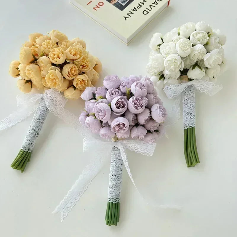 Classic Silk Peony Bouquet With Glass Vase