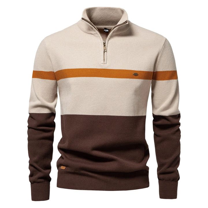Oscar Color-Block Ribbed Quarter-Zip Sweater | Regular Fit Hip-Length Sweater