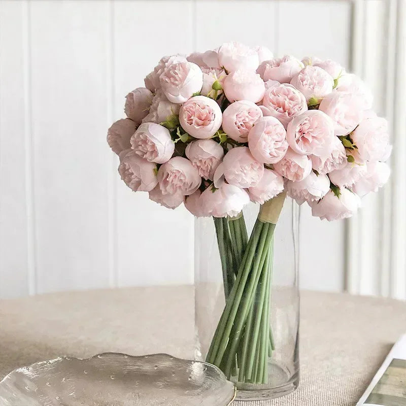 Classic Silk Peony Bouquet With Glass Vase
