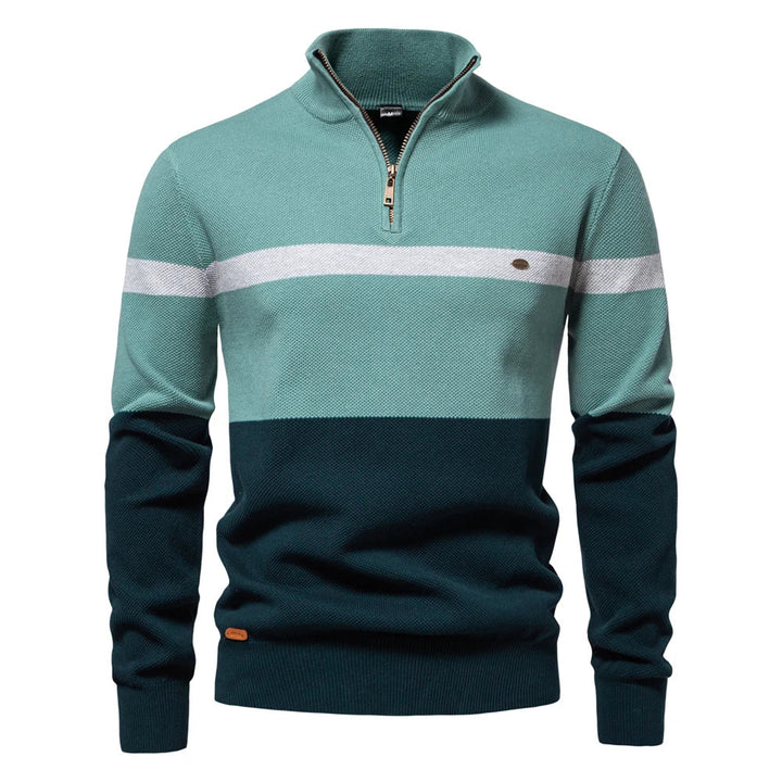 Oscar Color-Block Ribbed Quarter-Zip Sweater | Regular Fit Hip-Length Sweater