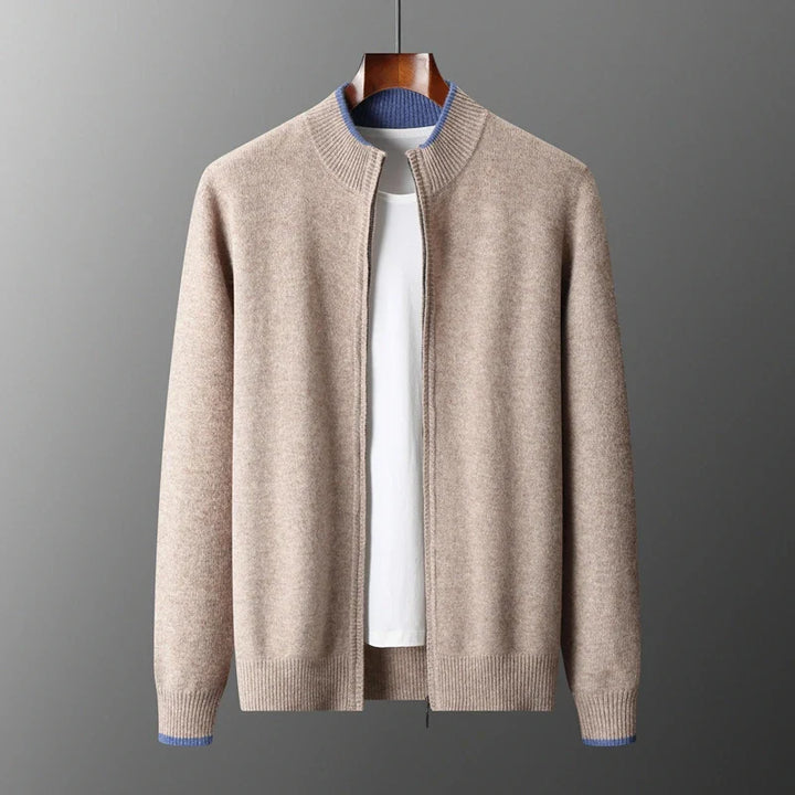 Oliver Mock Neck Knit Jacket | Zip-Up Ribbed Trim Jacket