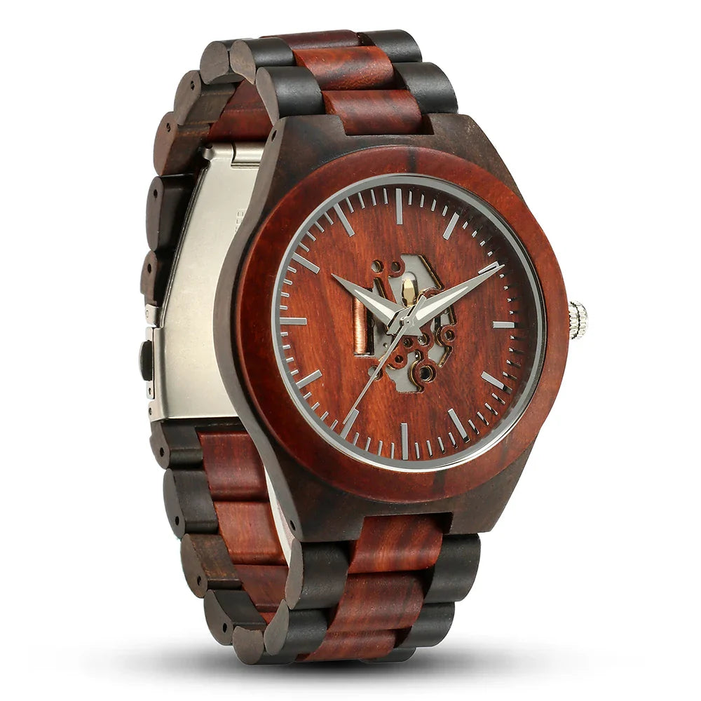 Theodore Wooden Analog Watch | Link Bracelet Round Face Analog Watch