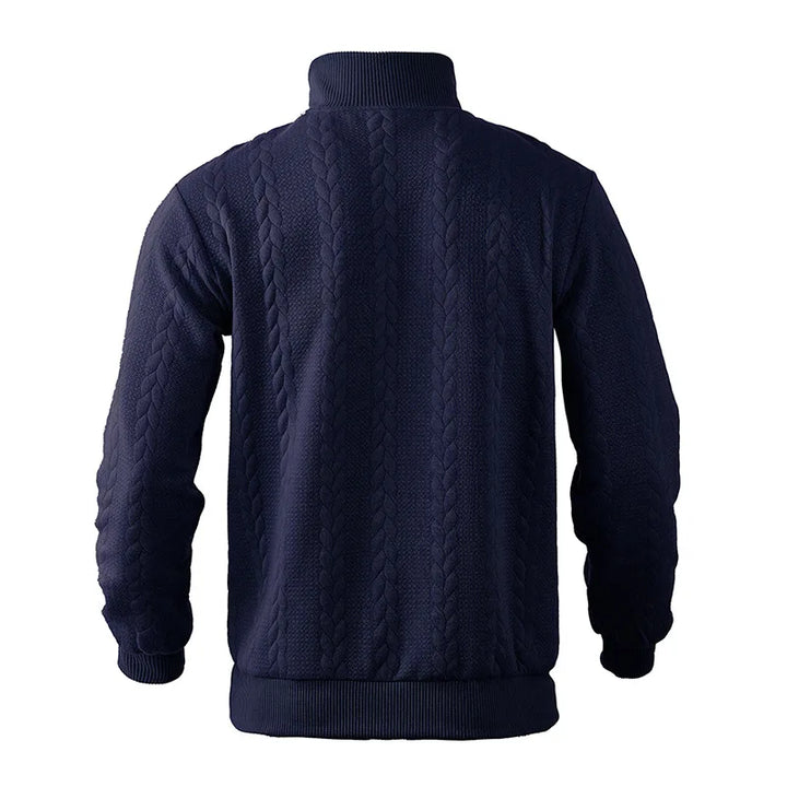 Arthur Cable Knit High-Neck Half-Zip Sweater | Textured Hip-Length Sweater