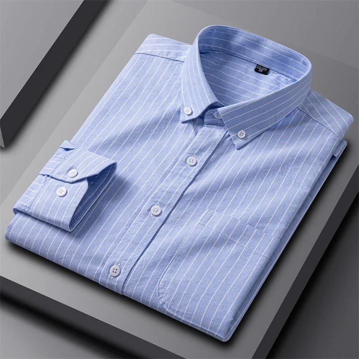 Tailored Button Down Shirt with Refined Vertical Stripe Pattern