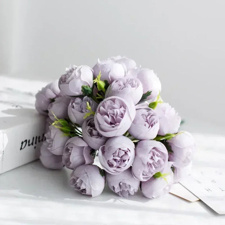 Classic Silk Peony Bouquet With Glass Vase