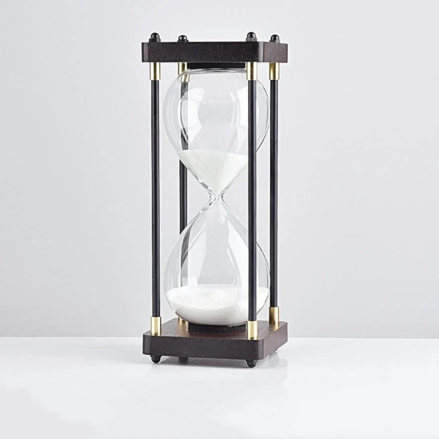 Minimalist Wood and Glass Hourglass With Gold Accents