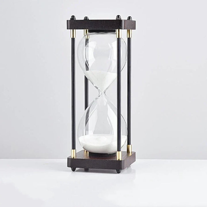 Minimalist Wood and Glass Hourglass With Gold Accents