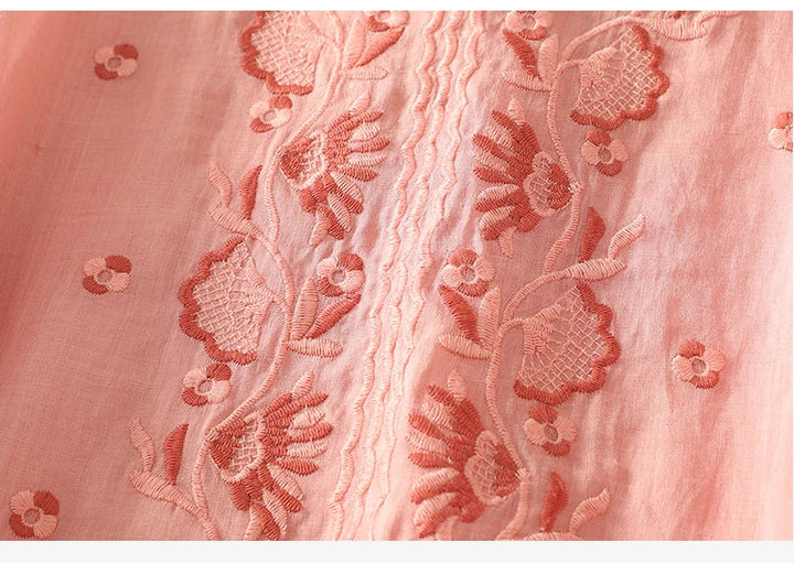 Relaxed Embroidered V-Neck Blouse with Artisan Detailing