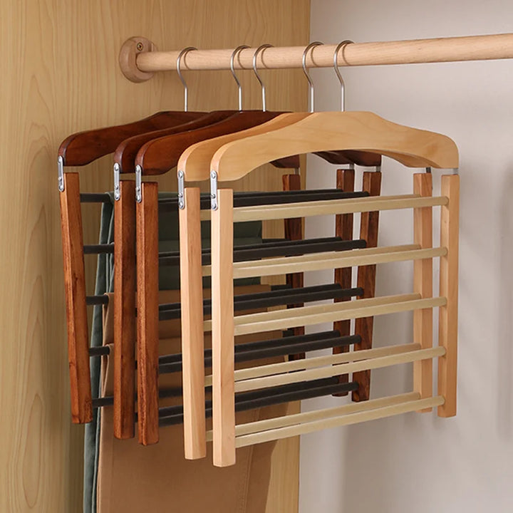 Contemporary Walnut Wood Multi-Bar Pant Hanger