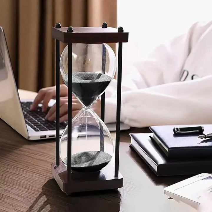 Minimalist Wood and Glass Hourglass With Gold Accents