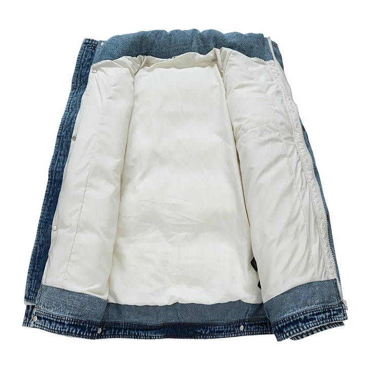 Noah Oversized Puffer Jacket | Quilted Denim Trim Hip-Length Puffer Jacket