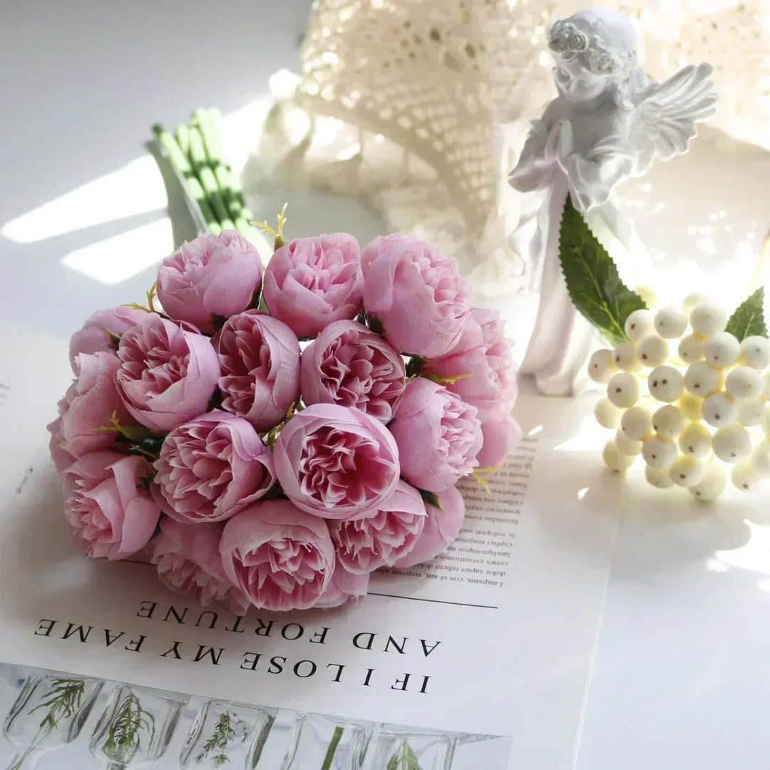 Classic Silk Peony Bouquet With Glass Vase