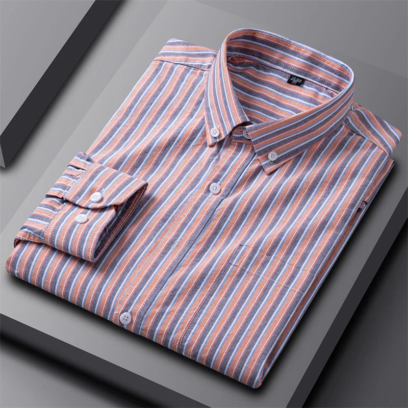 Tailored Button Down Shirt with Refined Vertical Stripe Pattern