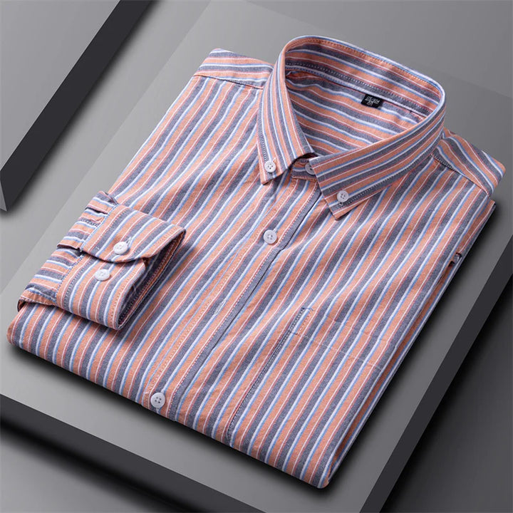 Tailored Button Down Shirt with Refined Vertical Stripe Pattern
