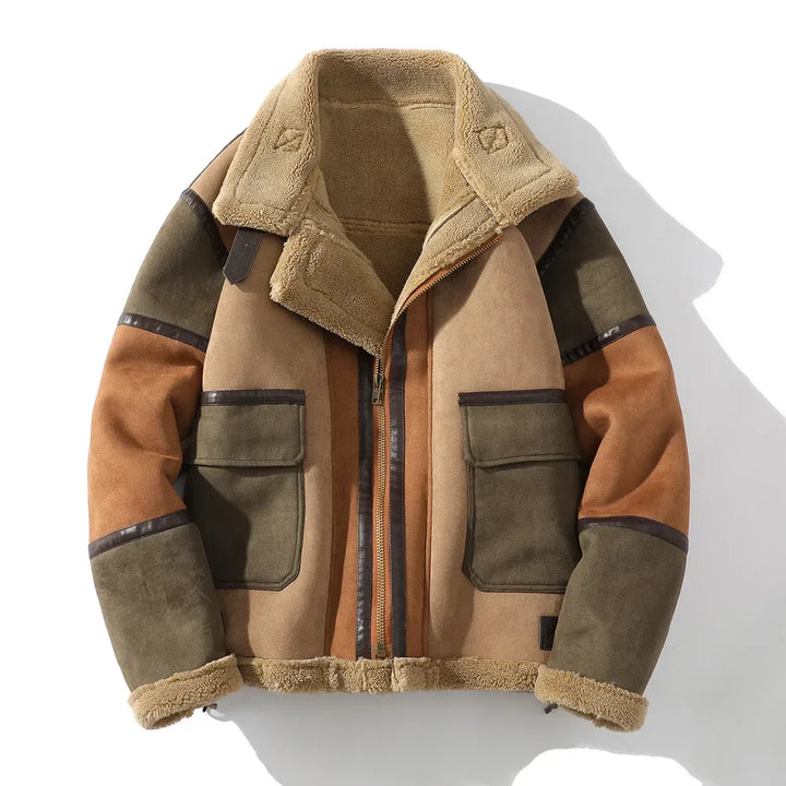 Oliver Relaxed Fit Shearling Jacket | Color Block Zip Front Jacket