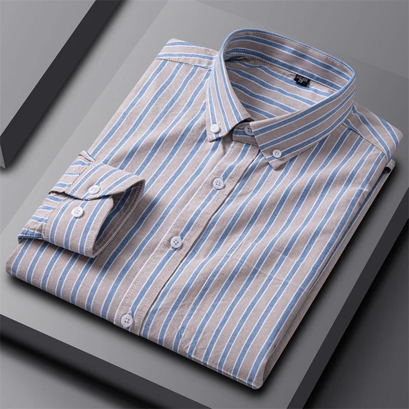 Tailored Button Down Shirt with Refined Vertical Stripe Pattern