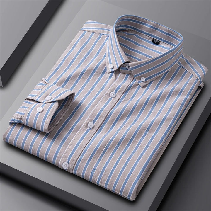 Tailored Button Down Shirt with Refined Vertical Stripe Pattern
