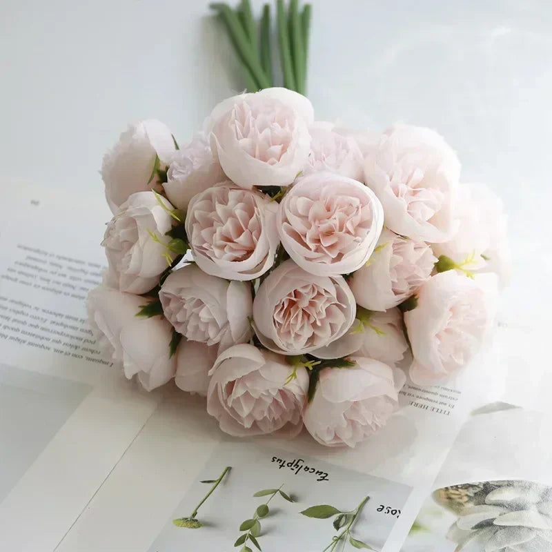 Classic Silk Peony Bouquet With Glass Vase