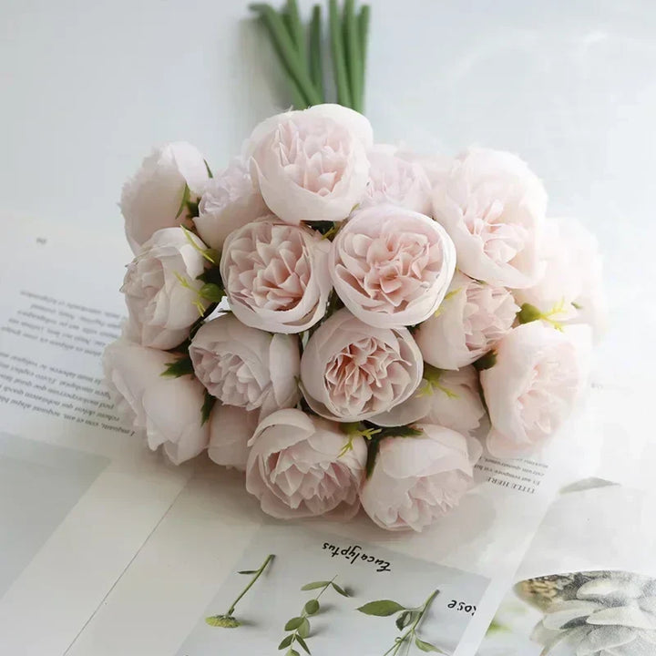 Classic Silk Peony Bouquet With Glass Vase