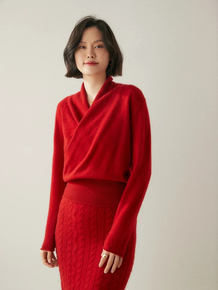 Isla Wool Wrap Sweater | V-Neck Long Sleeve Sweater