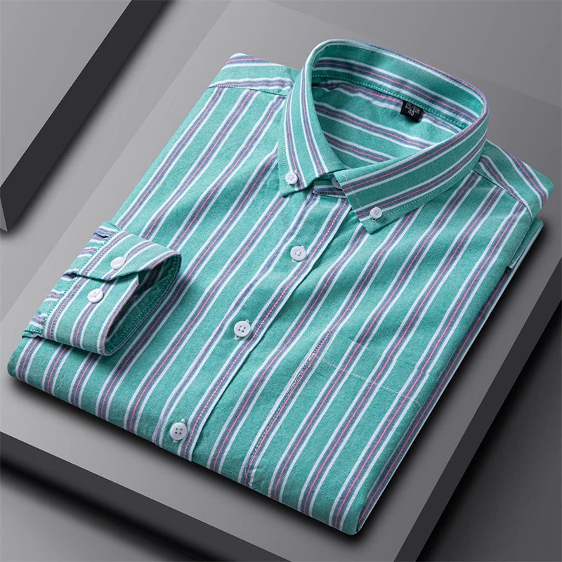 Tailored Button Down Shirt with Refined Vertical Stripe Pattern