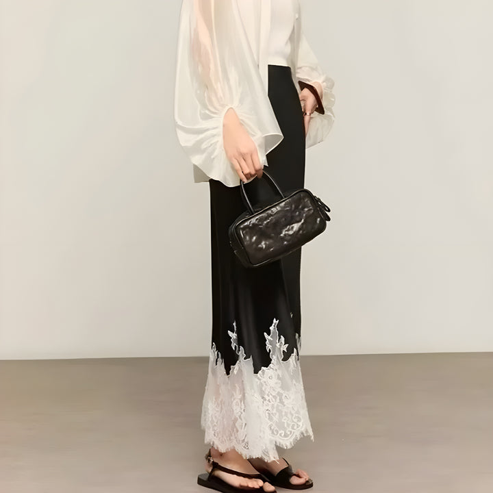 Lace-Trim Satin Skirt