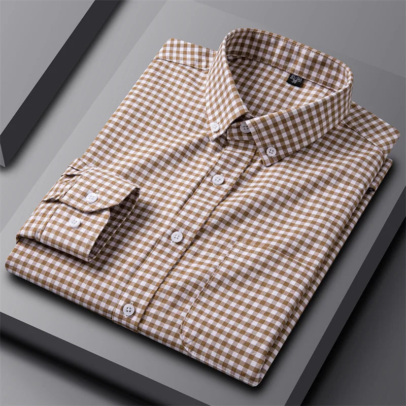 Tailored Button Down Shirt with Refined Vertical Stripe Pattern