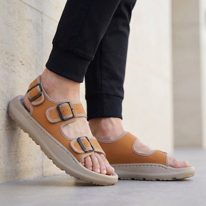Dual Buckle Comfort Sandals with Cushioned Contoured Sole