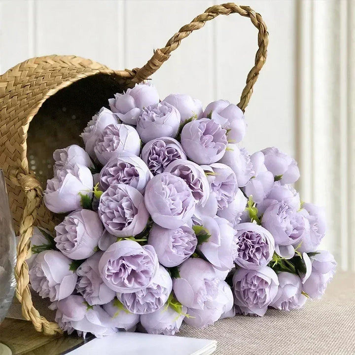 Classic Silk Peony Bouquet With Glass Vase