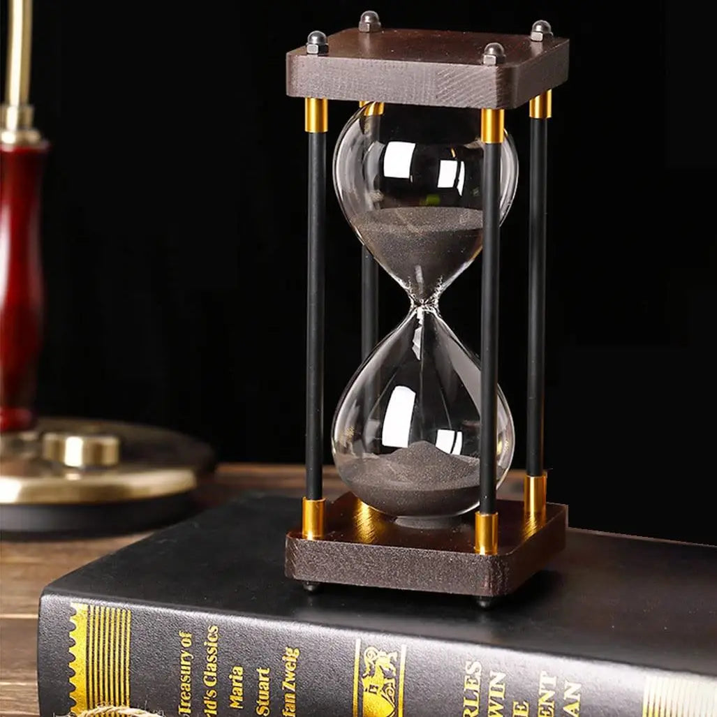Minimalist Wood and Glass Hourglass With Gold Accents