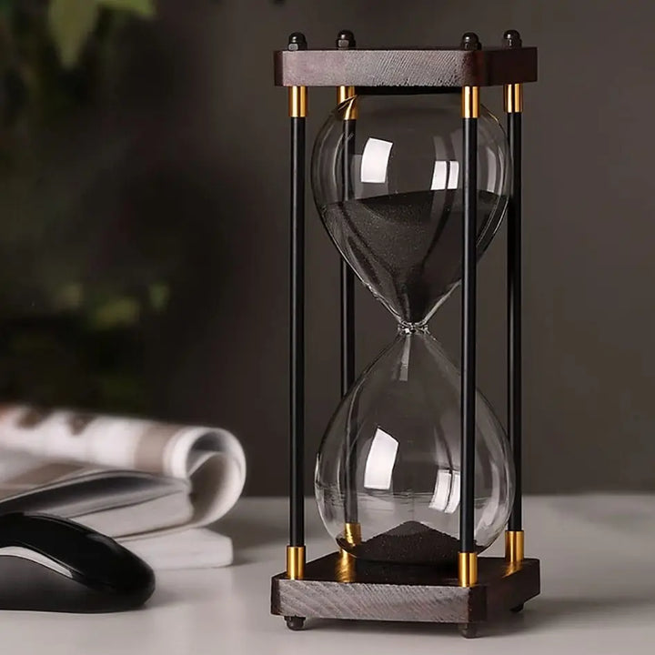 Minimalist Wood and Glass Hourglass With Gold Accents