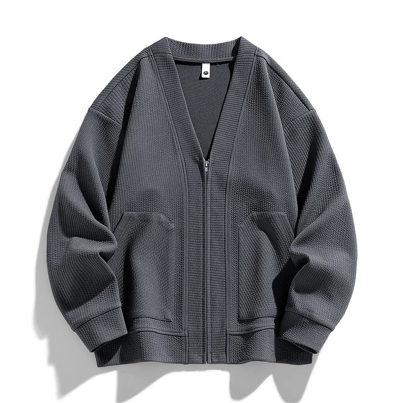 Theodore Relaxed Fit Zip-Up Cardigan | Textured Pockets Zip-Up Cardigan