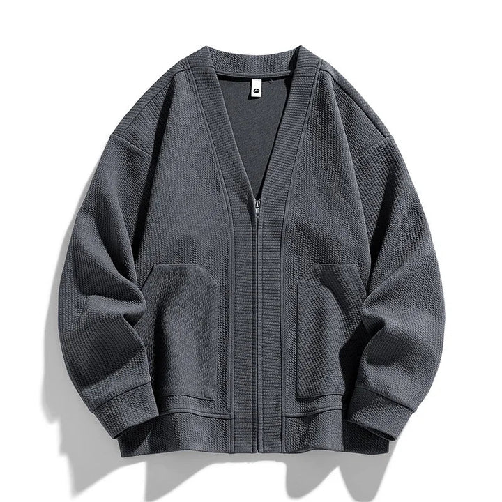 Theodore Relaxed Fit Zip-Up Cardigan | Textured Pockets Zip-Up Cardigan
