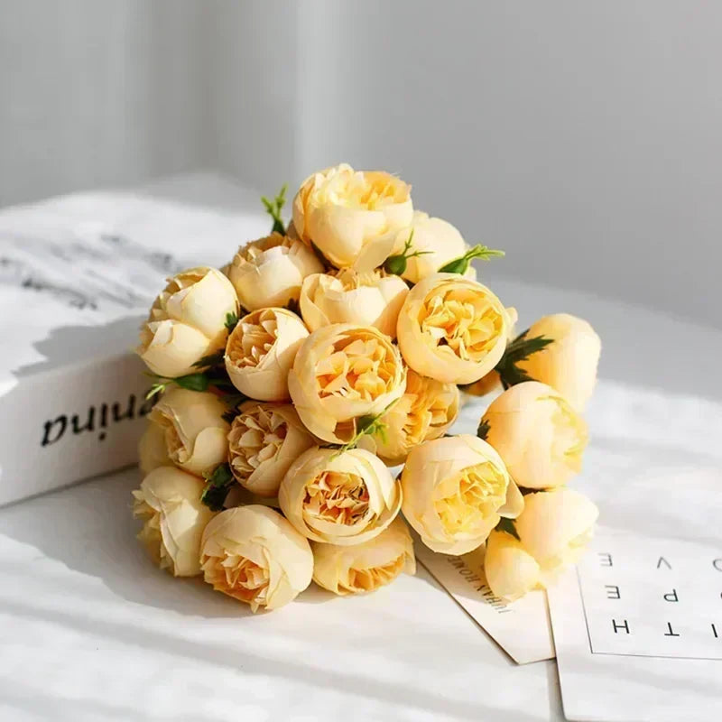 Classic Silk Peony Bouquet With Glass Vase