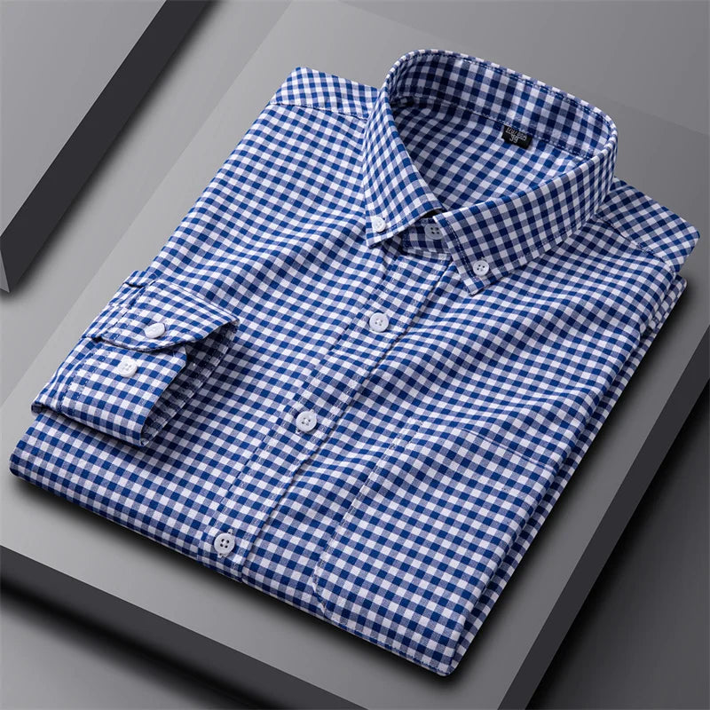Tailored Button Down Shirt with Refined Vertical Stripe Pattern