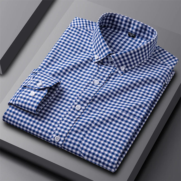 Tailored Button Down Shirt with Refined Vertical Stripe Pattern